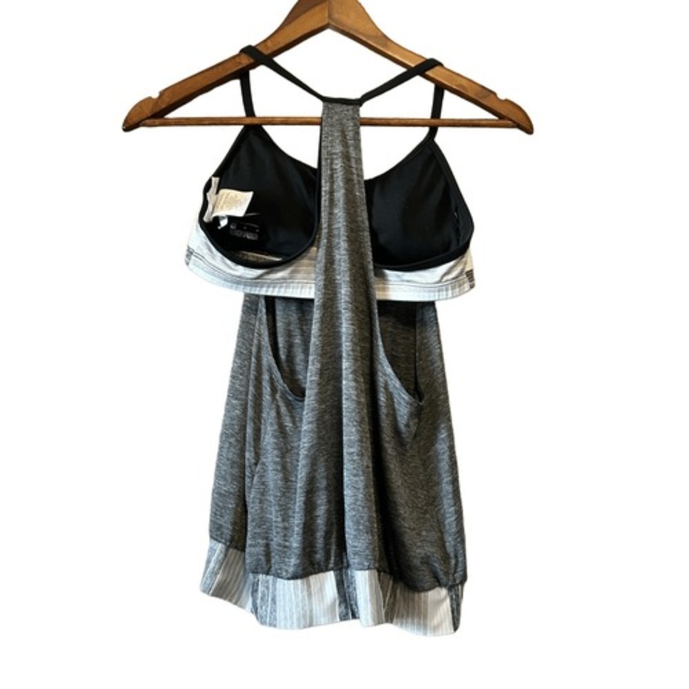Nike Women's Activewear Tank Top Gray Striped Racerback Layered Athletic - Picture 7 of 7